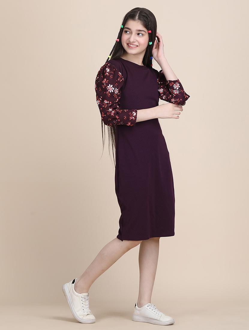 girls solid round neck sheath dress - 21721210 - Standard Image - 4