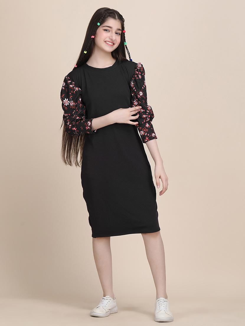 girls solid round neck sheath dress - 21721211 -  Standard Image - 1