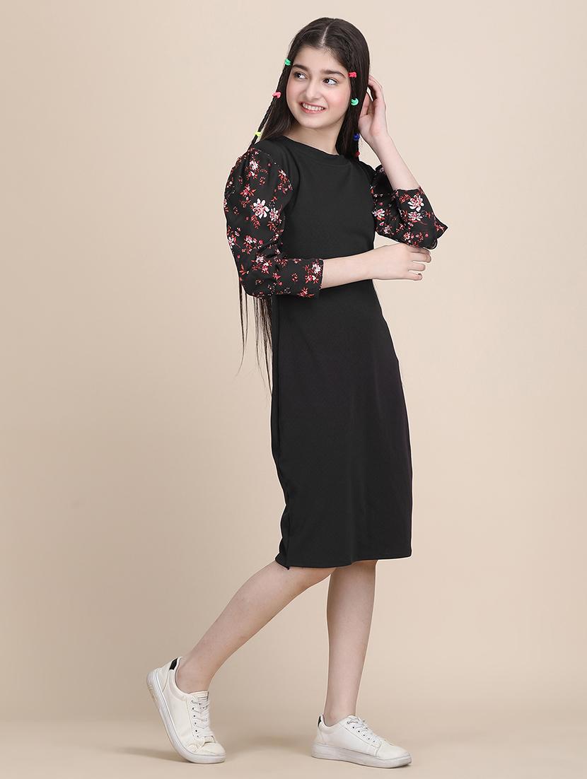 girls solid round neck sheath dress - 21721211 - Standard Image - 4