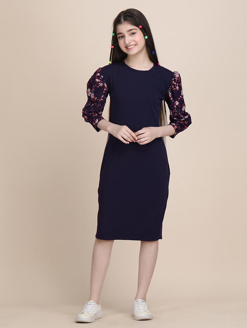 girls solid round neck sheath dress - 21721212 -  Standard Image - 1