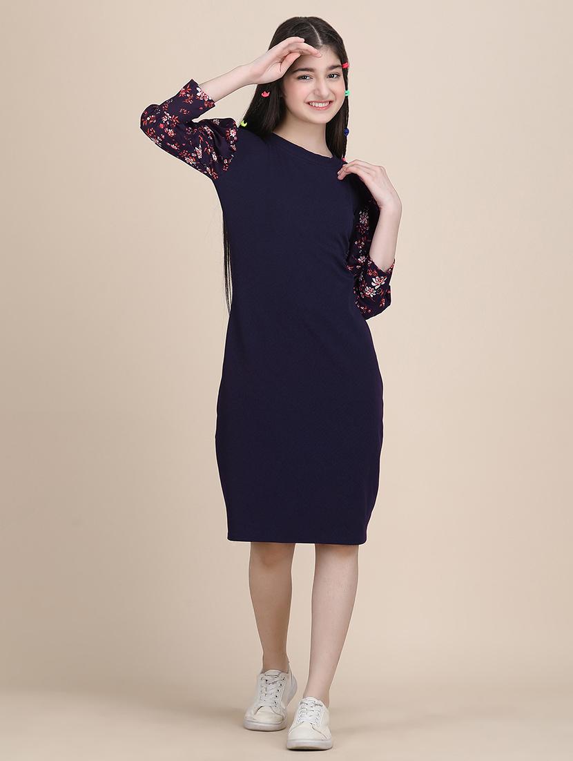 girls solid round neck sheath dress - 21721212 - Standard Image - 4