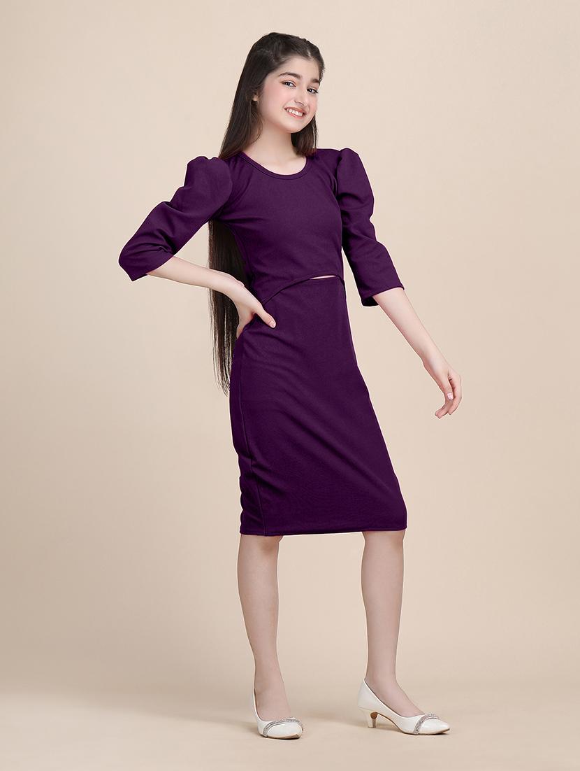 girls solid round neck sheath dress - 21721222 - Standard Image - 1