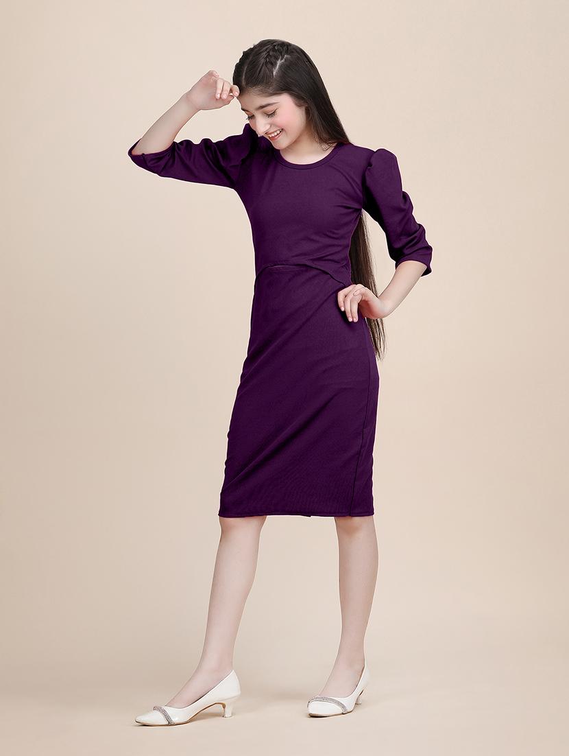 girls solid round neck sheath dress - 21721222 - Standard Image - 4