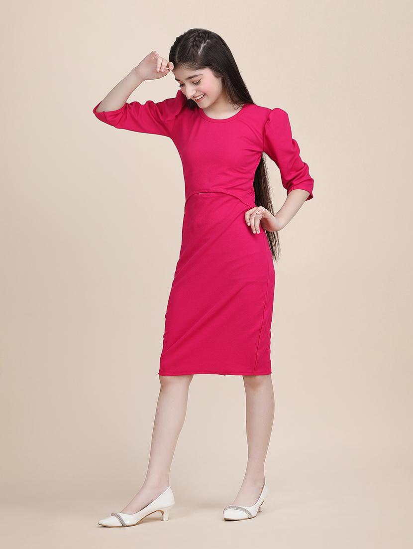 girls solid round neck sheath dress - 21721225 -  Standard Image - 1