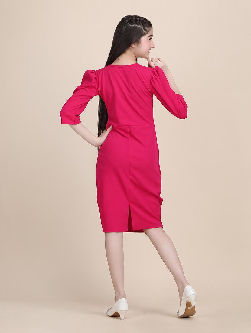 girls solid round neck sheath dress - 21721225 - Standard Image - 4