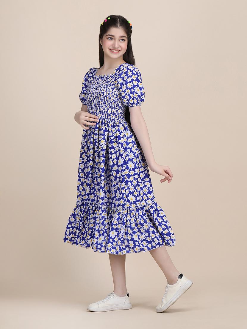 girls floral printed puff sleeve tiered dress - 21721227 -  Standard Image - 1