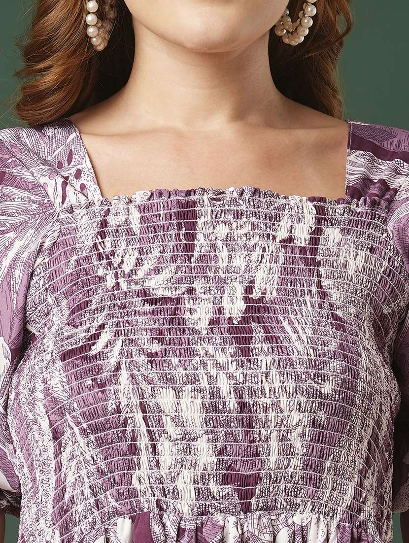 women floral print puff sleeves tiered dress - 21721277 -  Standard Image - 4