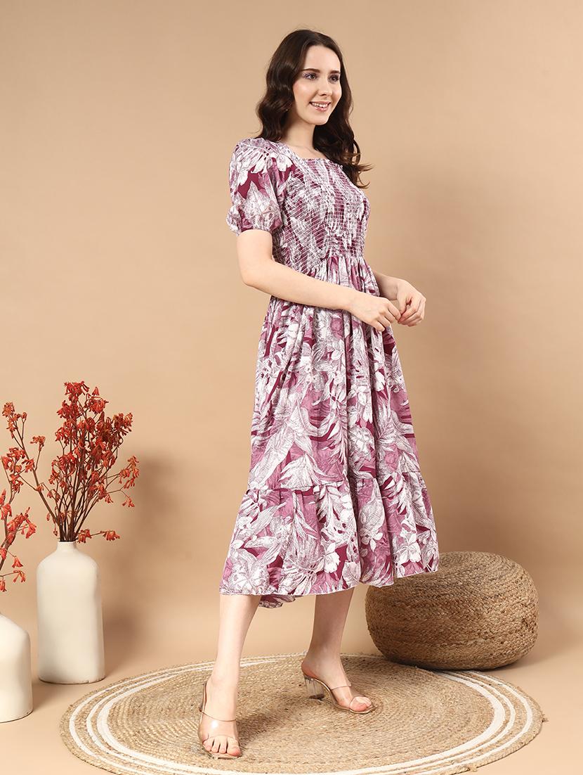 women floral print puff sleeves tiered dress - 21721280 - Standard Image - 1