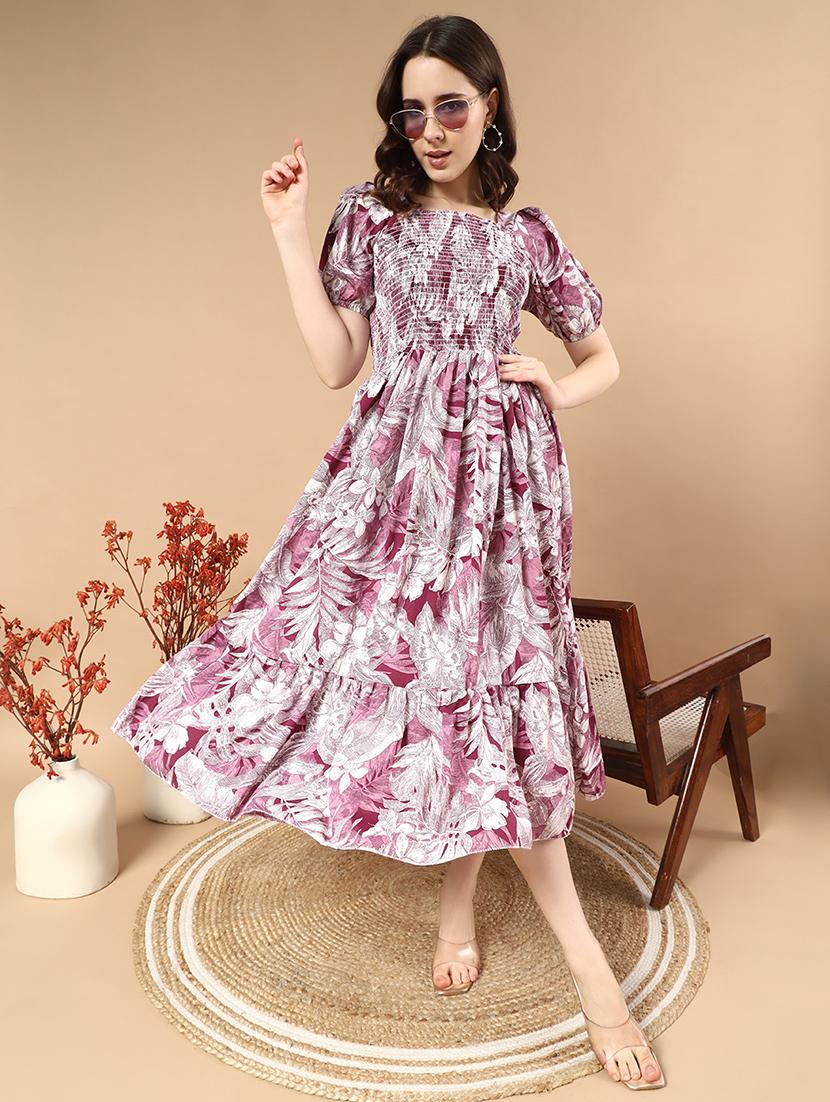 women floral print puff sleeves tiered dress - 21721280 - Standard Image - 4