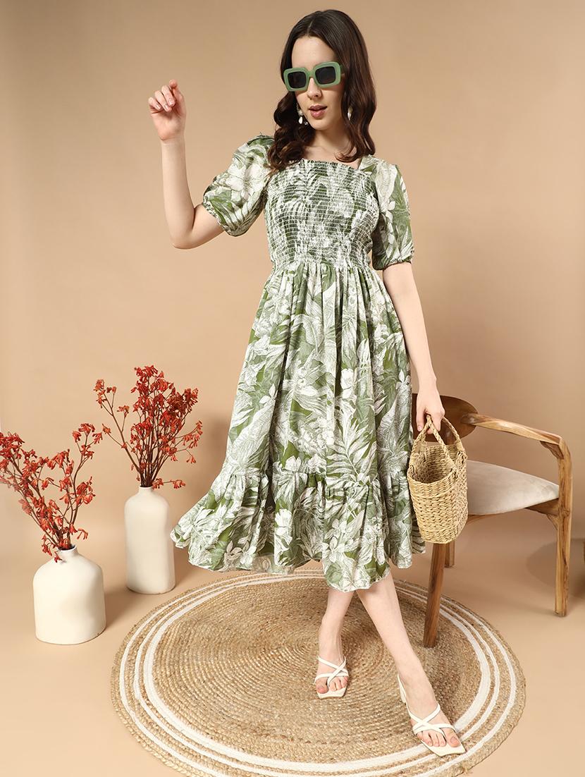 green polyester aline dress - 21721281 -  Standard Image - 1