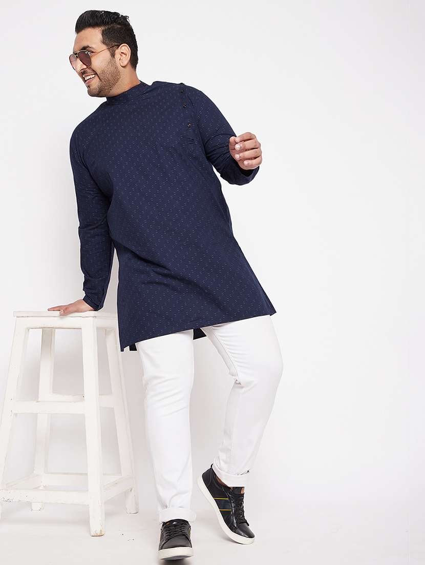 men overlap neck printed long kurta - 21721345 -  Standard Image - 4