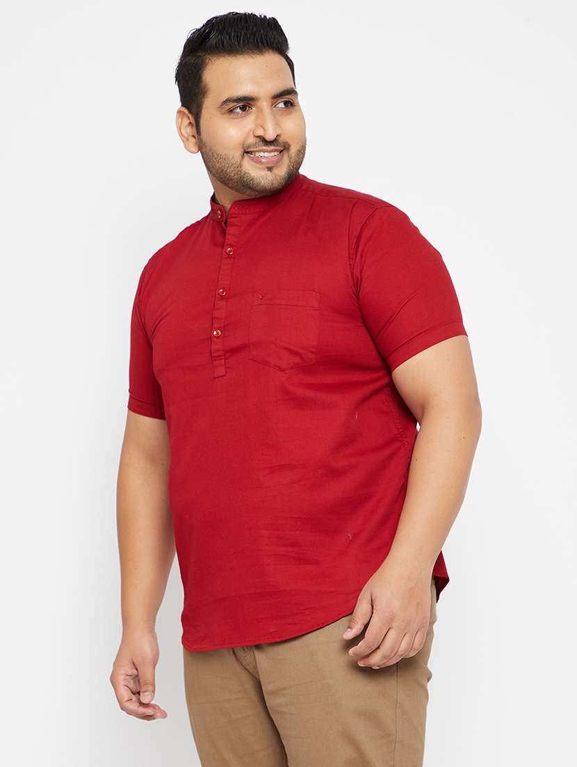 men mandarin neck solid short kurta - 21721350 - Standard Image - 1