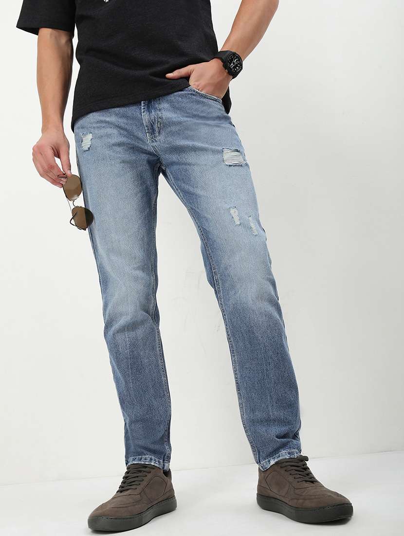 men low rise distressed denim jeans - 21721352 -  Standard Image - 1