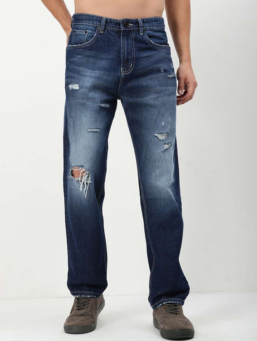 men low rise distressed denim jeans