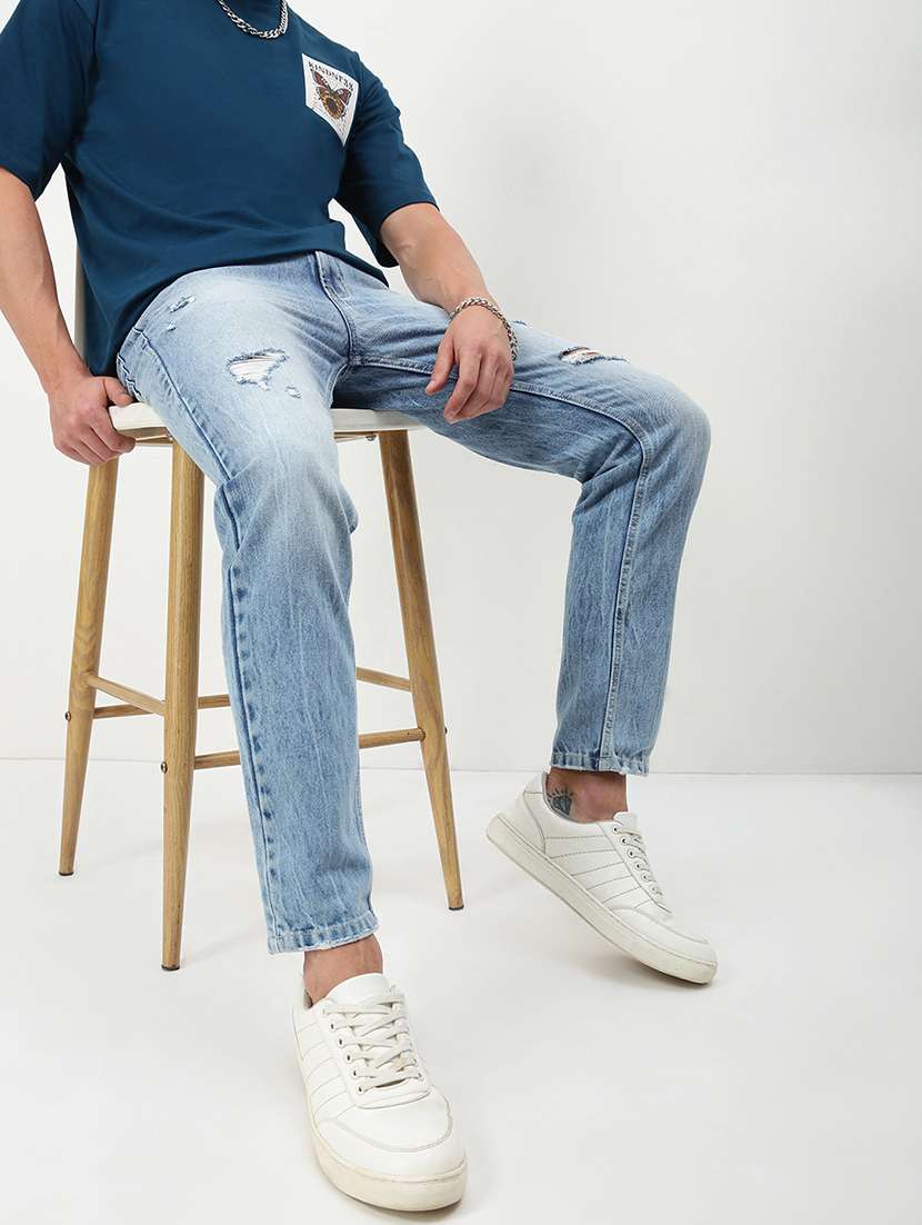 men low rise distressed denim jeans - 21721356 - Standard Image - 1
