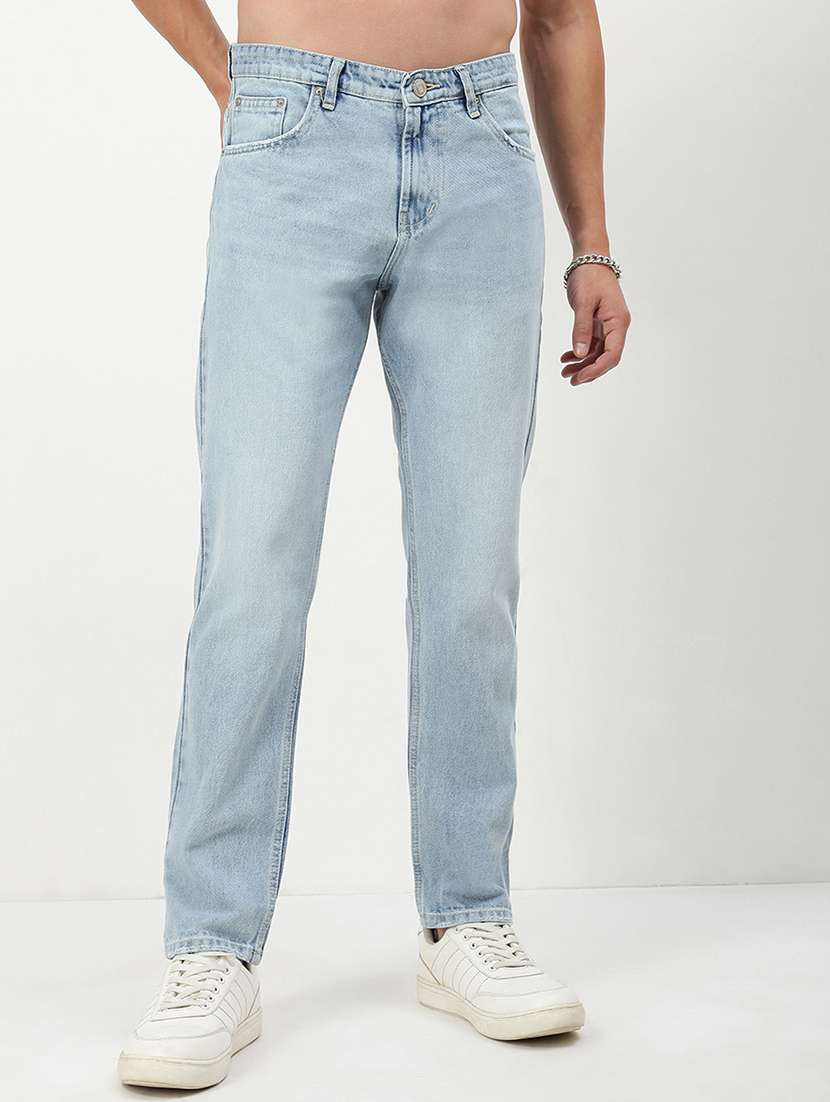 men low rise plain denim jeans