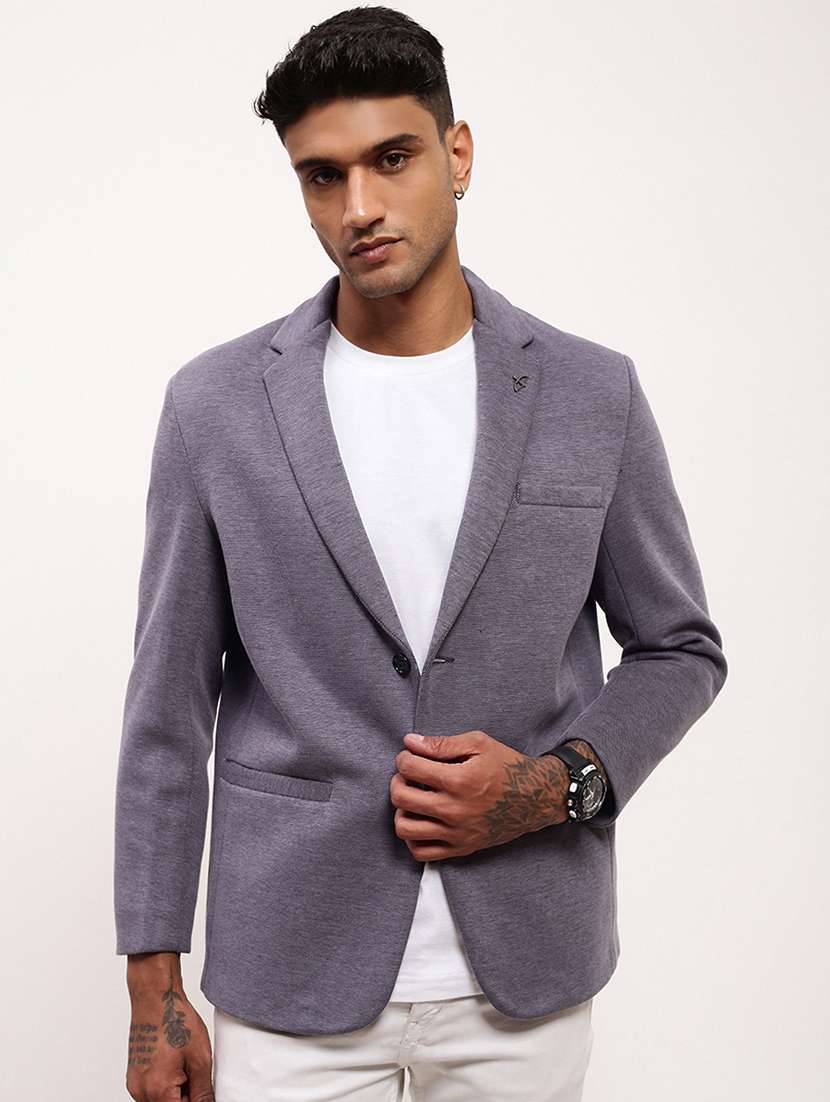 men's solid single-breasted blazer