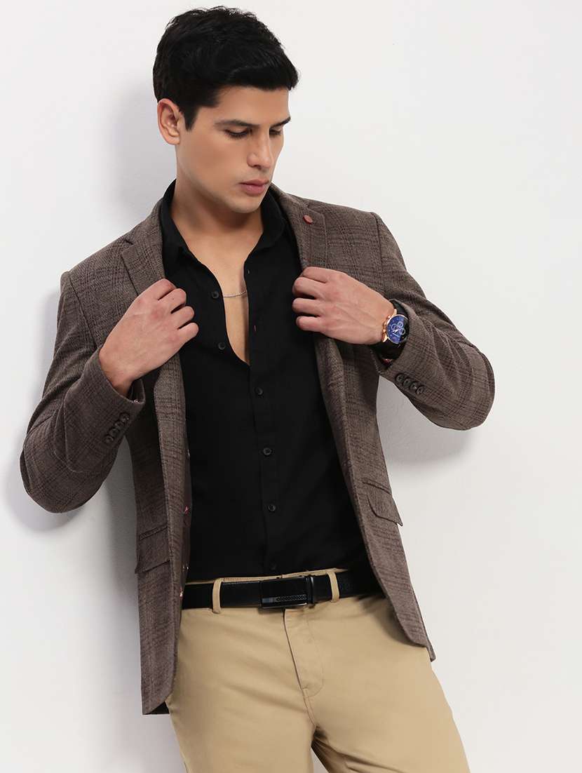 men long sleeves checkered single breasted casual blazer - 21721441 -  Standard Image - 1