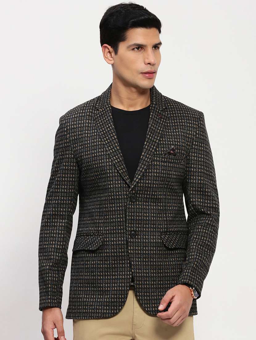 men long sleeves checkered single breasted casual blazer - 21721442 - Zoom Image - 0