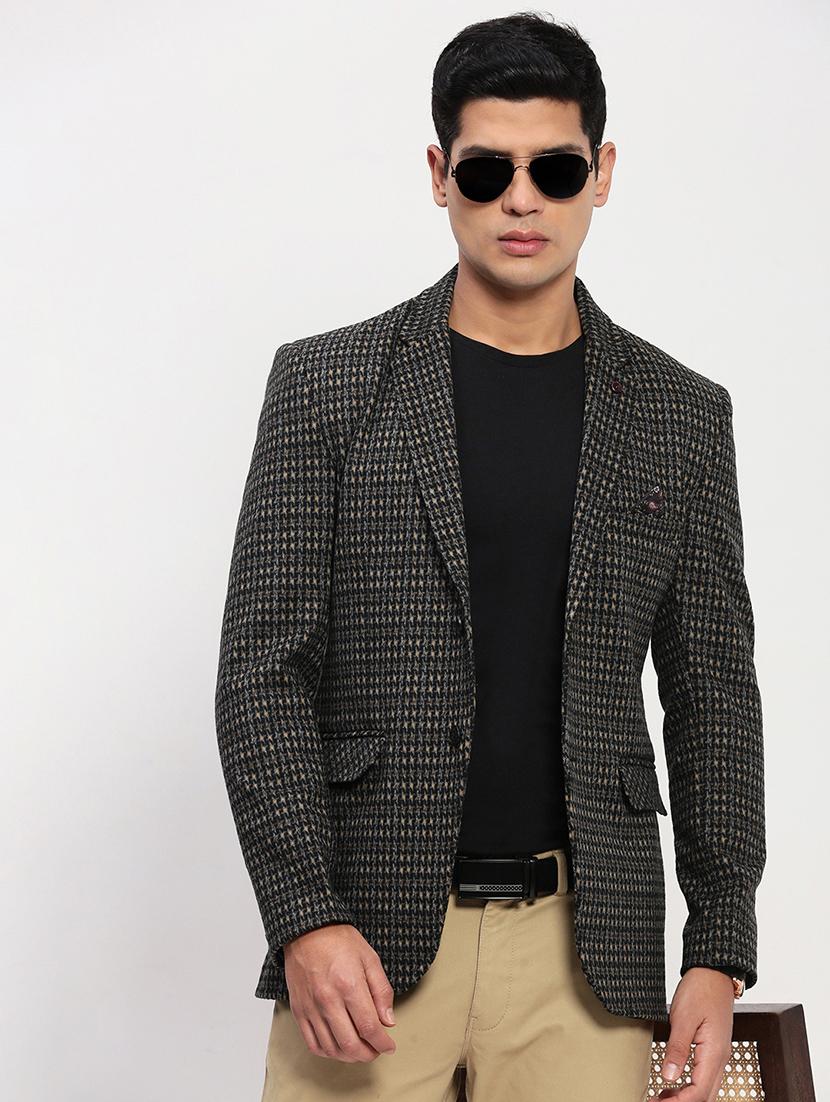 men long sleeves checkered single breasted casual blazer - 21721442 - Standard Image - 1