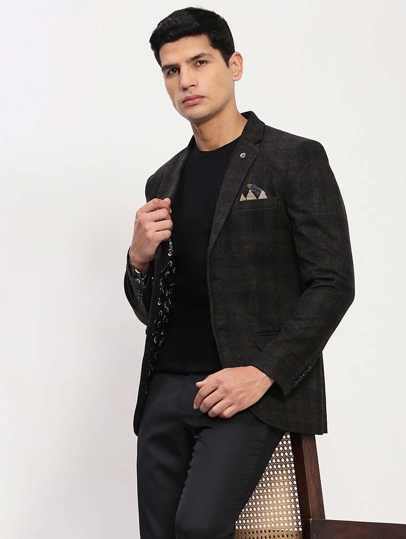 men long sleeves checkered single breasted casual blazer - 21721443 -  Standard Image - 1