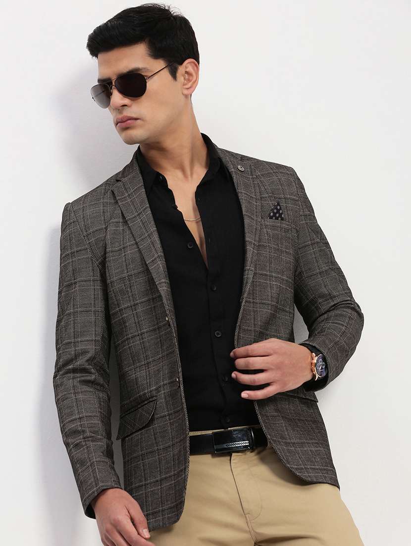 men long sleeves checkered single breasted casual blazer - 21721444 -  Standard Image - 1