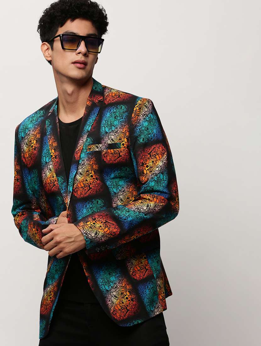 men printed lapel collar single breasted casual blazer - 21721485 -  Standard Image - 1