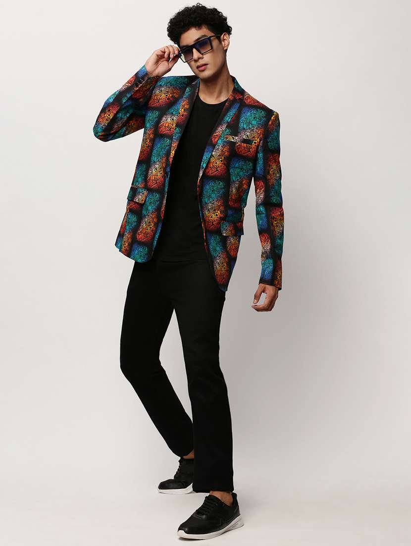 men printed lapel collar single breasted casual blazer - 21721485 -  Standard Image - 4