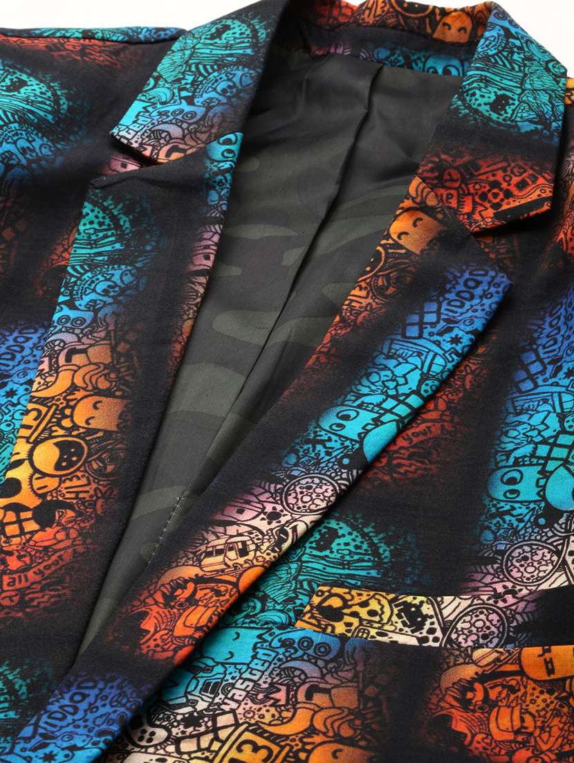 men printed lapel collar single breasted casual blazer - 21721485 -  Standard Image - 6