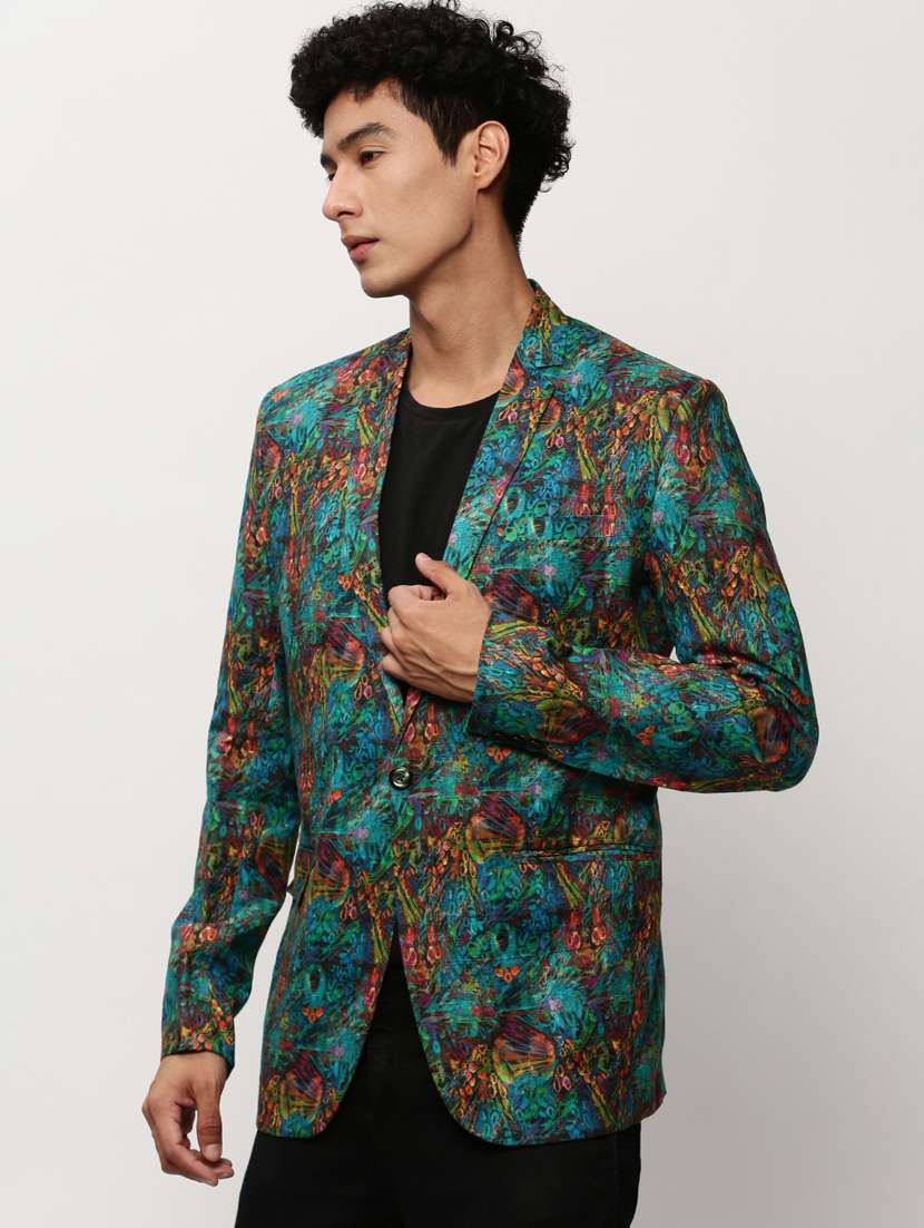 men printed lapel collar single breasted casual blazer - 21721489 -  Standard Image - 1