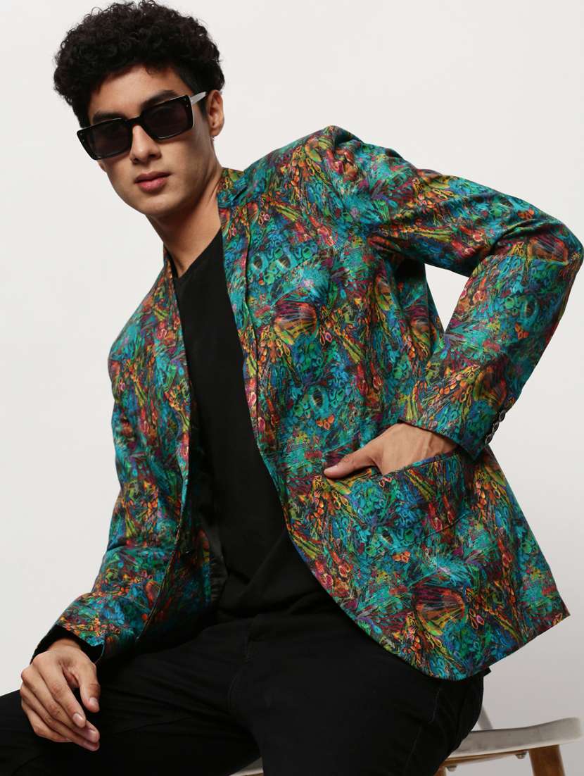 men printed lapel collar single breasted casual blazer - 21721489 -  Standard Image - 4