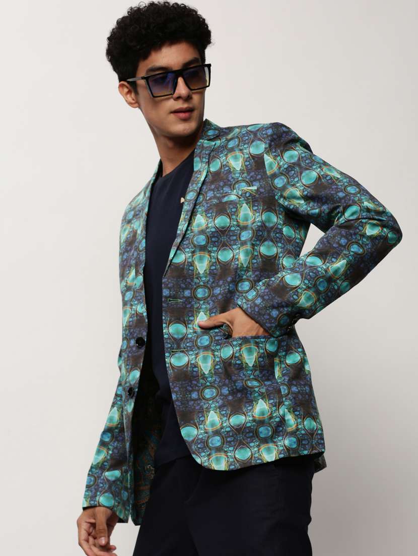 men printed lapel collar single breasted casual blazer - 21721490 -  Standard Image - 1