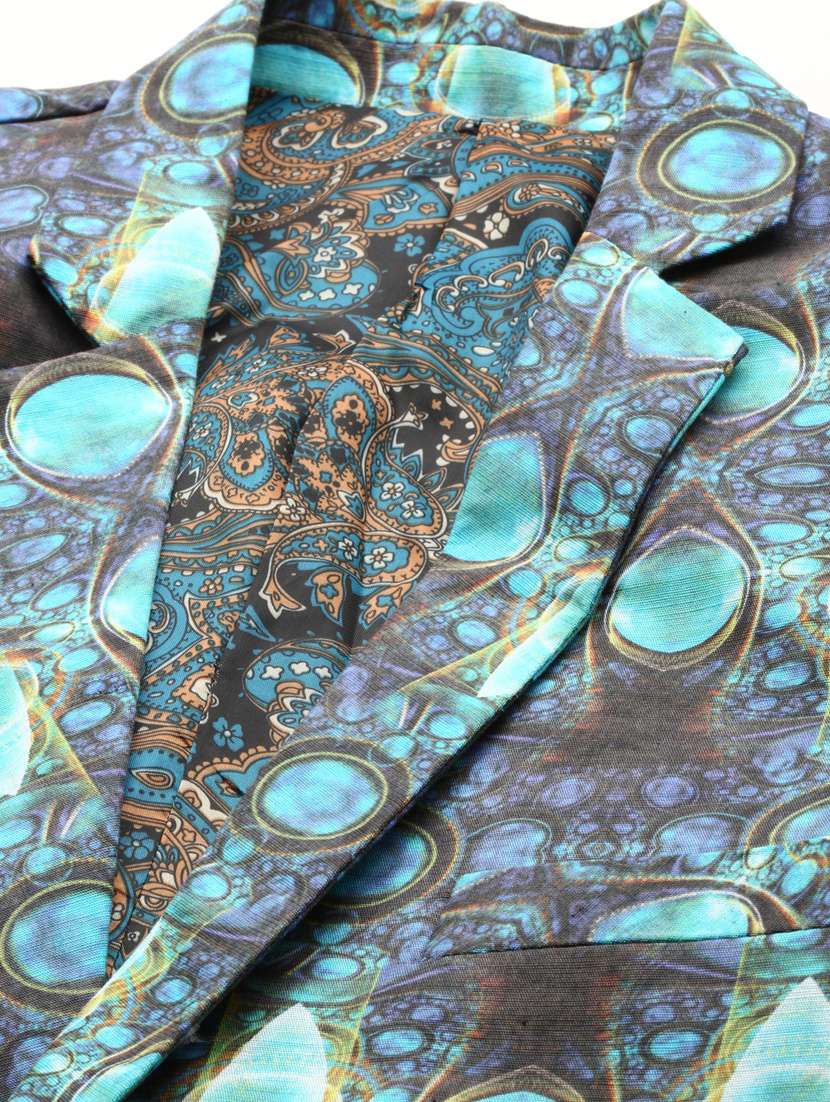 men printed lapel collar single breasted casual blazer - 21721490 -  Standard Image - 6