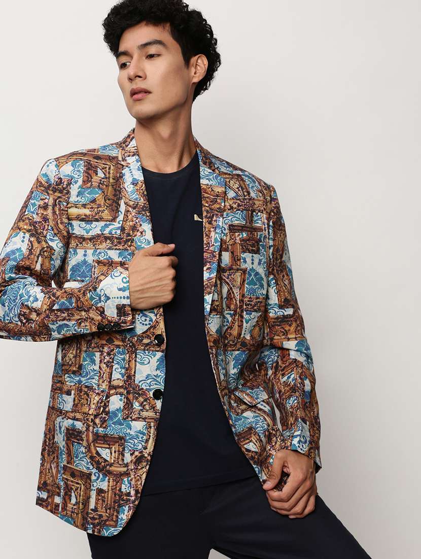 men printed lapel collar single breasted casual blazer - 21721501 -  Standard Image - 4