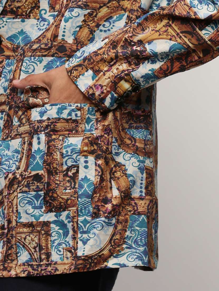 men printed lapel collar single breasted casual blazer - 21721501 -  Standard Image - 6