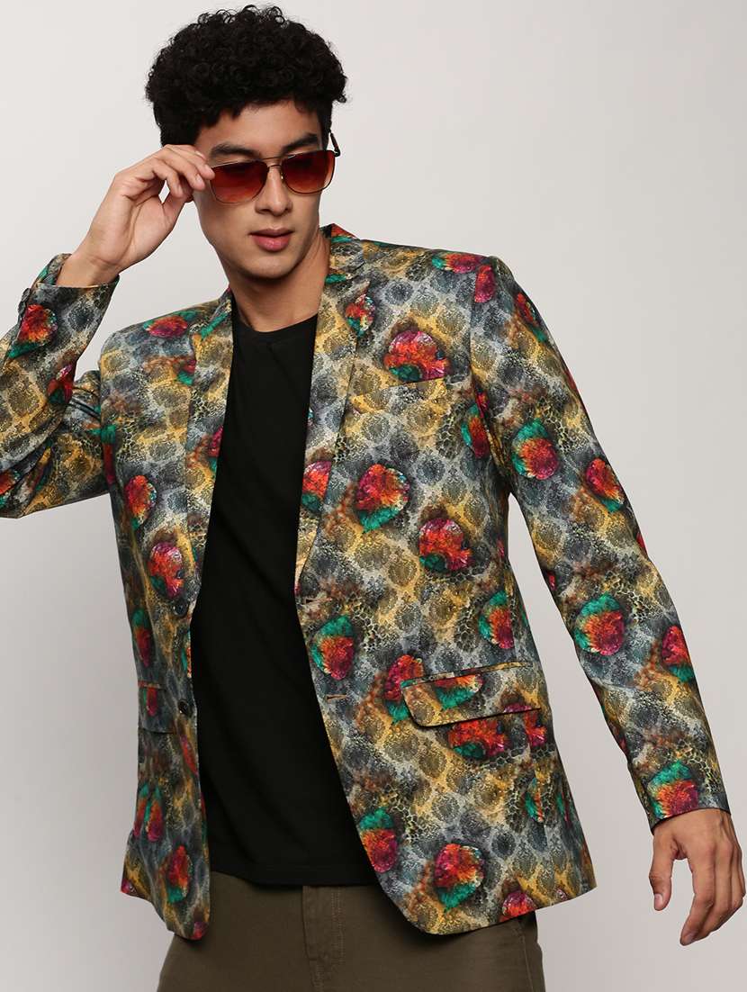 men printed lapel collar single breasted casual blazer - 21721503 -  Standard Image - 1
