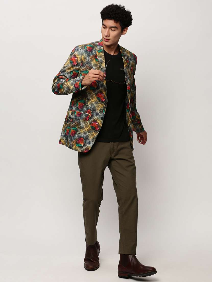 men printed lapel collar single breasted casual blazer - 21721503 -  Standard Image - 4