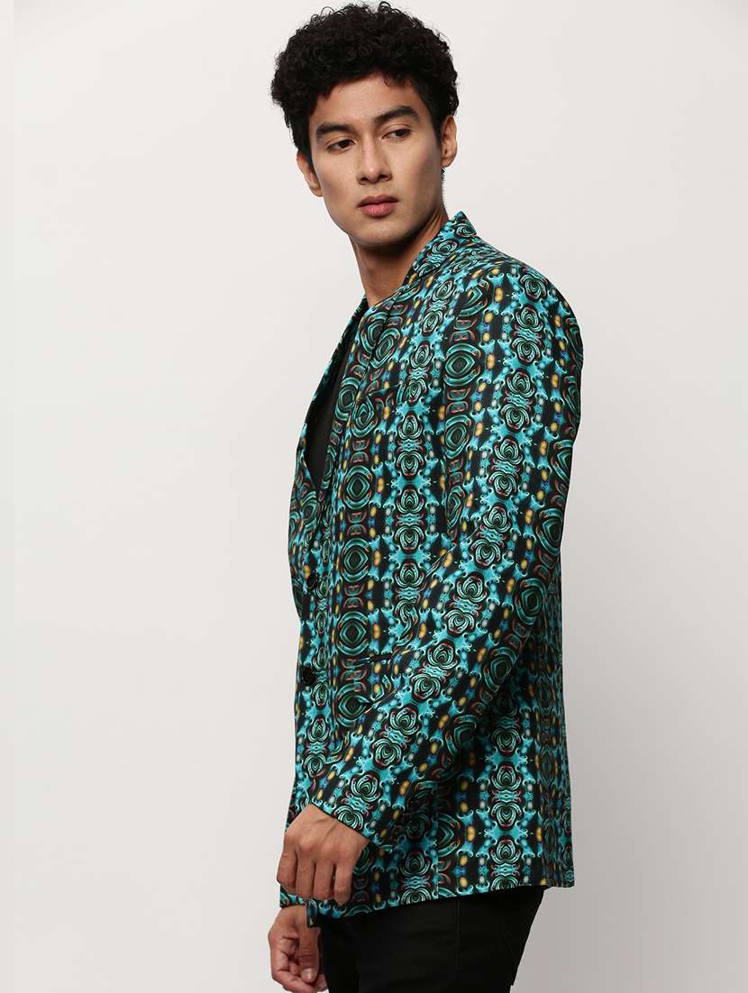 men printed lapel collar single breasted casual blazer - 21721504 -  Standard Image - 1