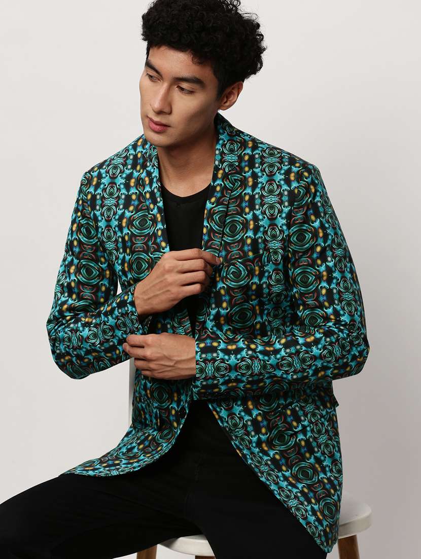 men printed lapel collar single breasted casual blazer - 21721504 -  Standard Image - 4
