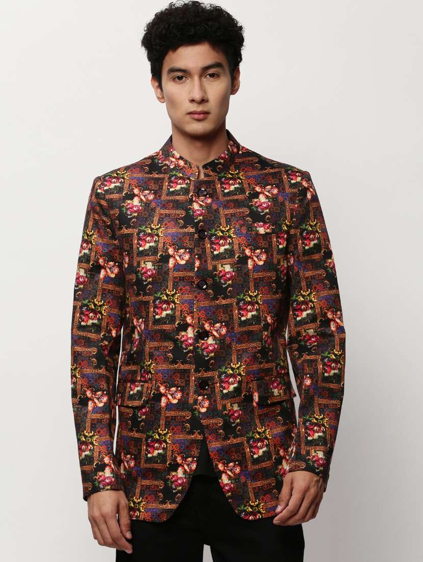 men printed long sleeve bandhgalas casual blazer