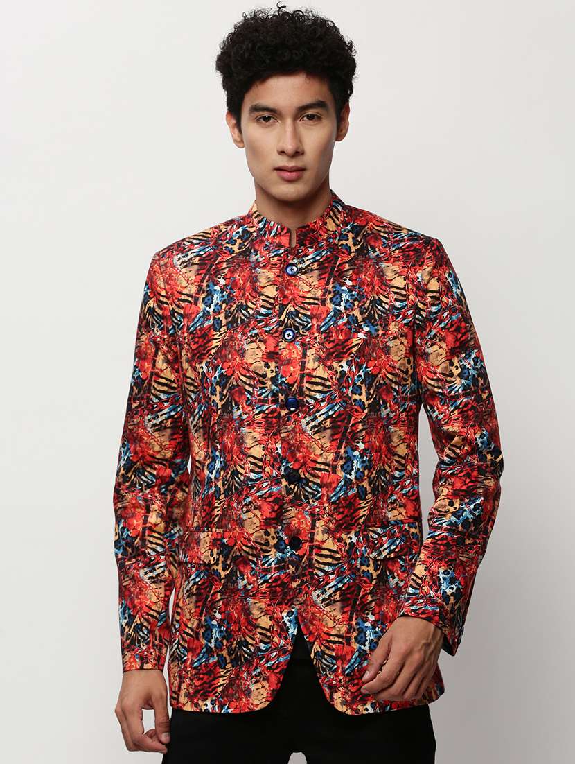 men printed long sleeve bandhgalas casual blazer