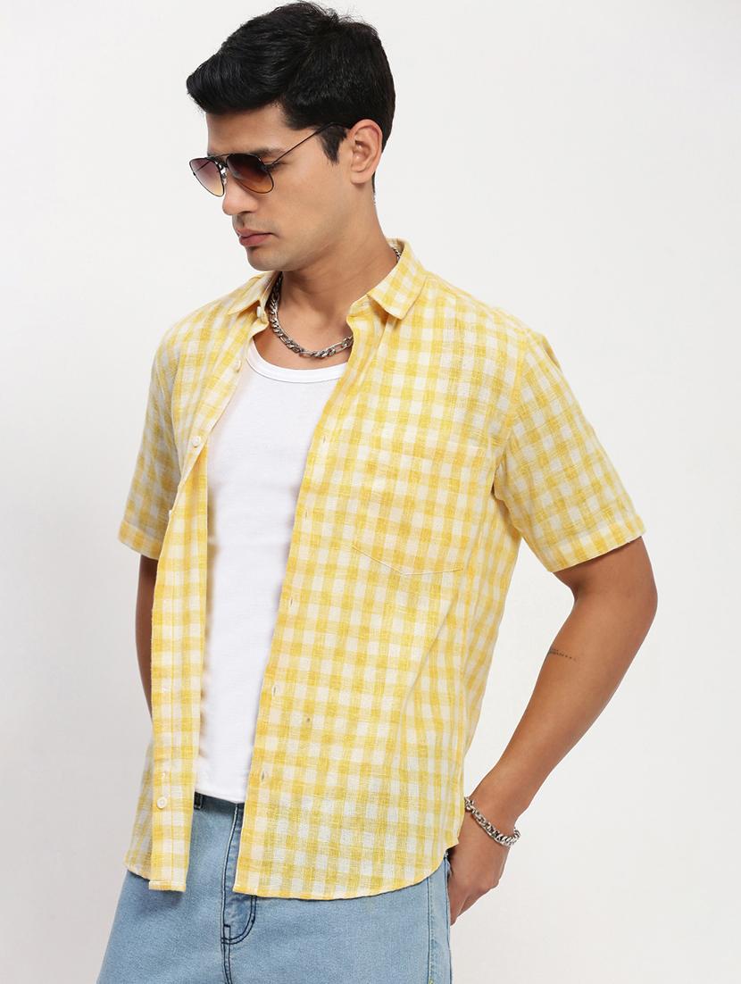 men short sleeves checkered casual shirt - 21721543 - Standard Image - 1