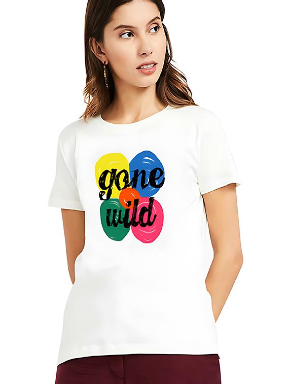 women front print short sleeve t-shirt - 21721568 - Zoom Image - 0
