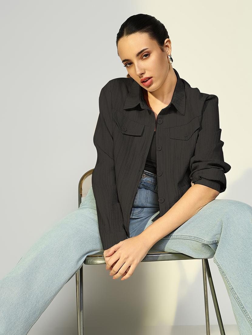 women solid long sleeve jacket - 21721647 - Standard Image - 1