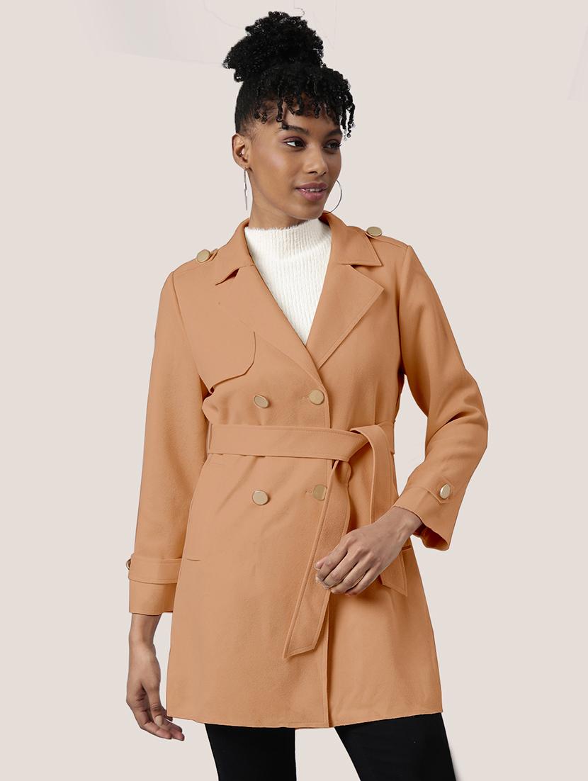 women brown solid full sleeve overcoat - 21721649 -  Zoom Image - 0