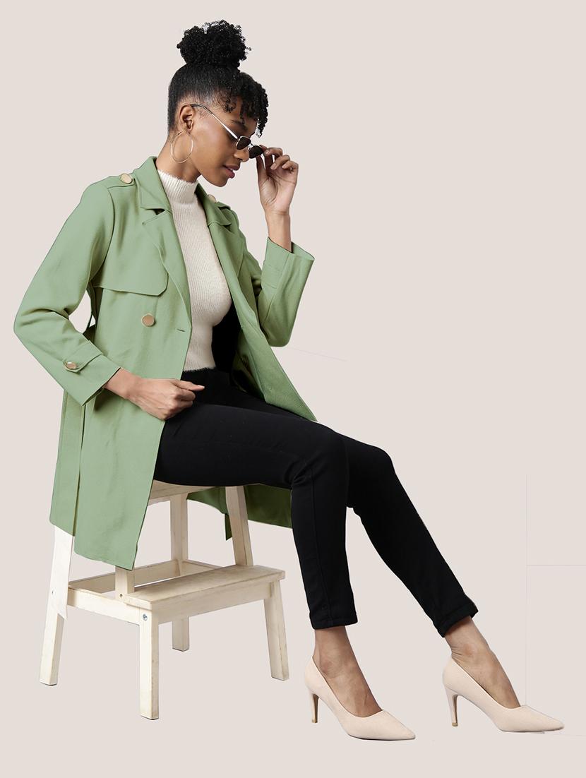 women green solid full sleeve overcoat - 21721650 - Standard Image - 1