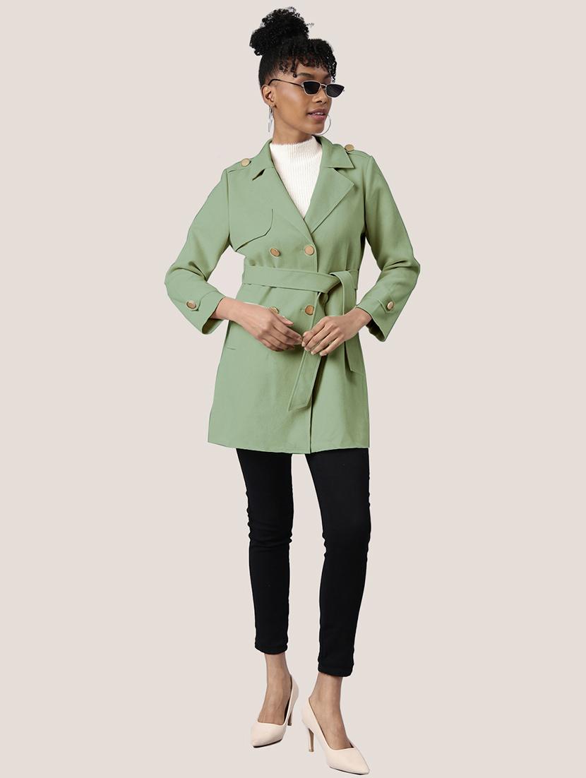 women green solid full sleeve overcoat - 21721650 - Standard Image - 4