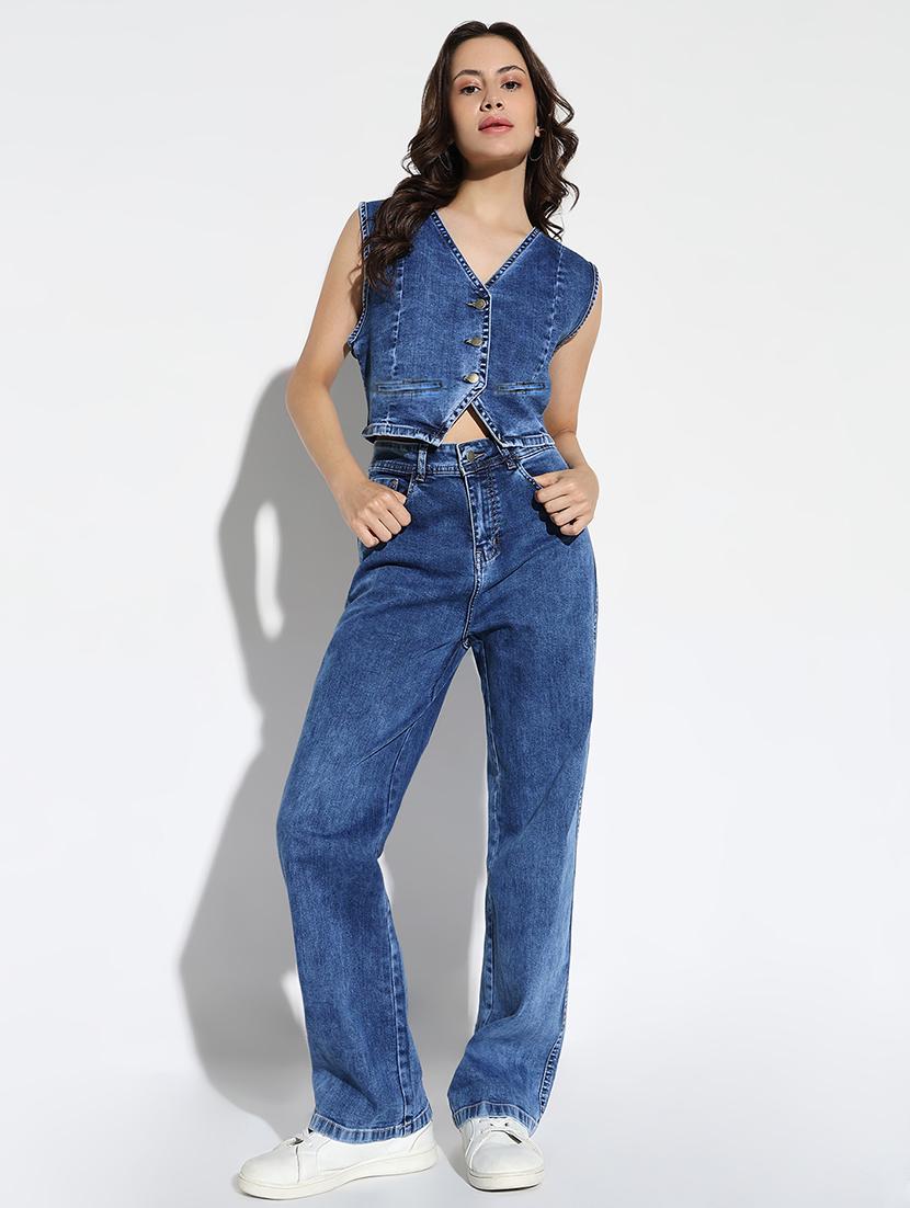 blue denim top and trouser co-ord set