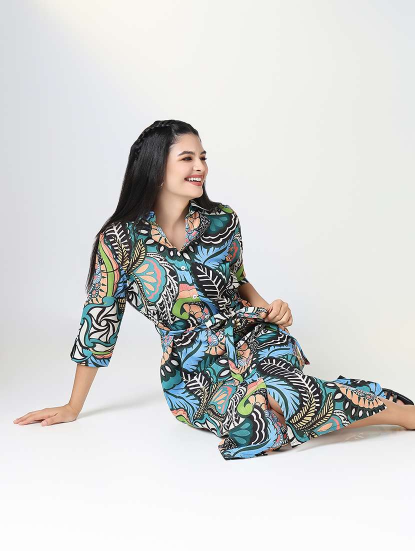 women printed roll up sleeve shirt dress - 21721675 -  Standard Image - 1