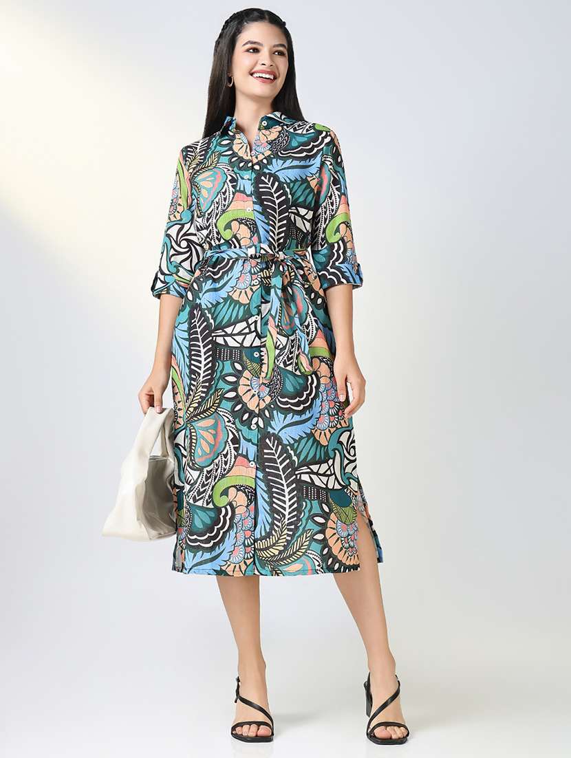 women printed roll up sleeve shirt dress - 21721675 -  Standard Image - 4